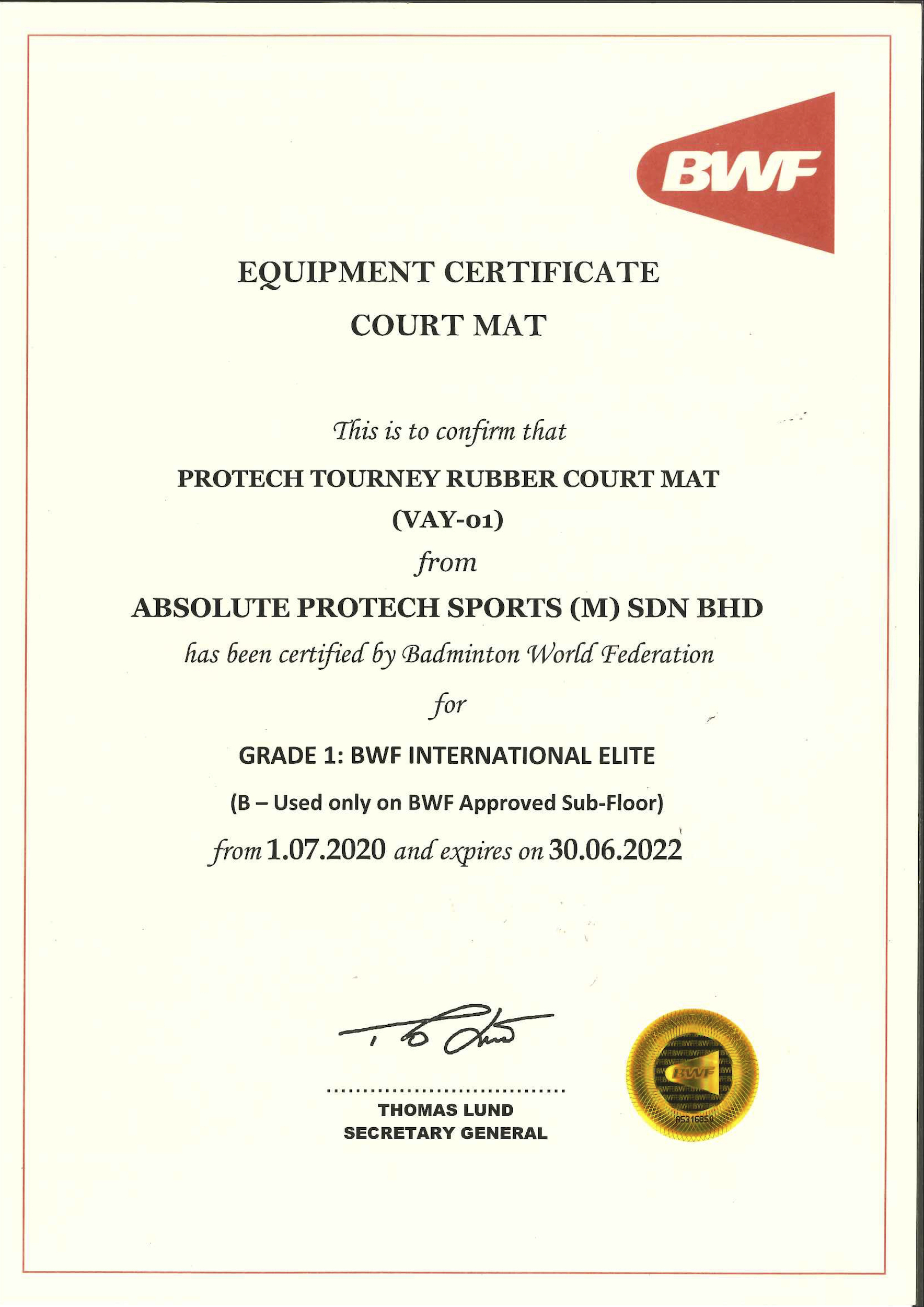 bwf certificate
